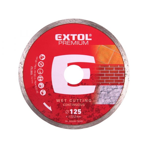 EXTOL PREMIUM gyémántvágó csempevágáshoz (sima), vizes vágásra; 125×2×22,2mm, max.12.250 ford/perc 108732