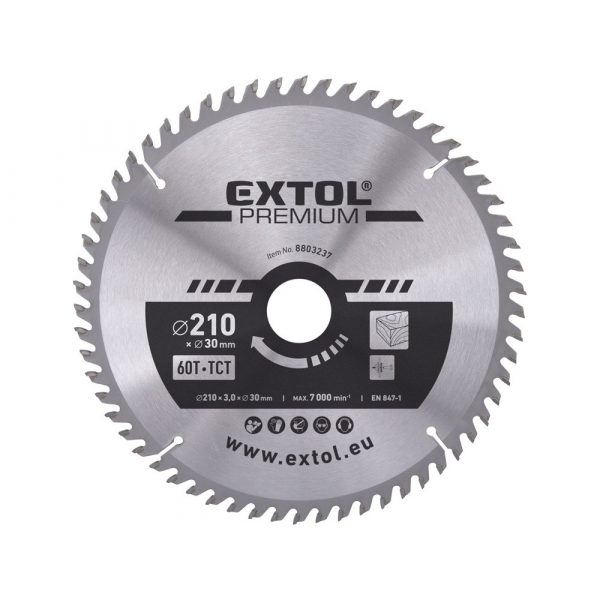 EXTOL PREMIUM körfűrészlap, keményfémlapkás, 250×30mm(lyuk átm), T24; 3,2mm lapkaszélesség, max. 6500 ford/perc 8803240