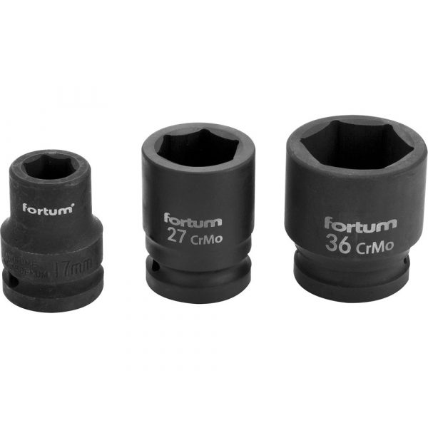 FORTUM gépi (impakt) dugófej 3/4", 27mm, L 52 mm, feketített, FORTUM 4703027