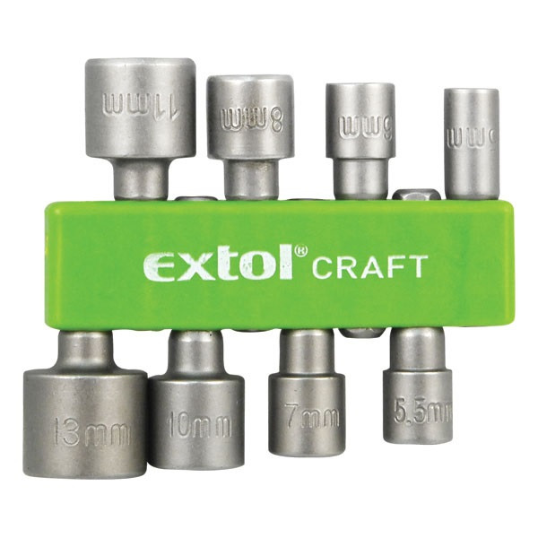 EXTOL CRAFT behajtó klt. hatlapfejű csavarhoz 8db; 5-13mm(5-5,5-6-7-8-10-11-13mm),36-38mm hossz, hatszög befogás, nem mágneses,