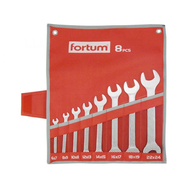 FORTUM villáskulcs klt. 8db 6-24mm, 61CrV5, mattkróm; 6×7, 8×9, 10×11, 12×13, 14×15, 16×17, 18×19, 22×24mm, vászon tok FORTUM 4730104