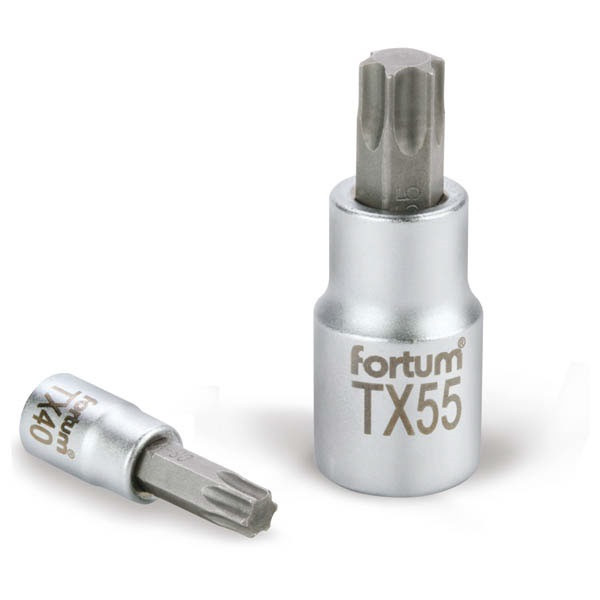 FORTUM bitdugófej, torx, 1/2", 61CrV5/S2, mattkróm; TX55, 55mm FORTUM 4700727