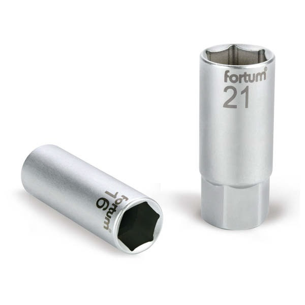 FORTUM gyertyakulcs dugófej 1/2", 61CrV5; 21mm, gumírozott FORTUM 4700901