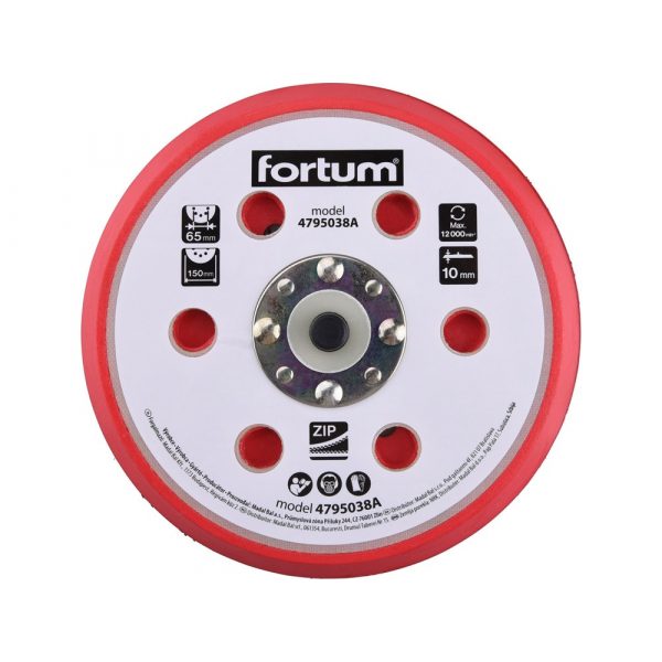 FORTUM tartalék gumi talp 4795038 rotációs csiszológéphez, 6"/150mm, 6+16 db lyuk, tépőzáras, 12.000 f/perc, vastagság:10mm 4795038A