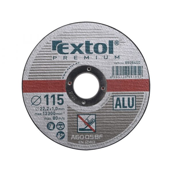 EXTOL PREMIUM vágókorong alumíniumhoz, szürke; 115×1,0×22,2mm, max 13300 ford/perc 8808400