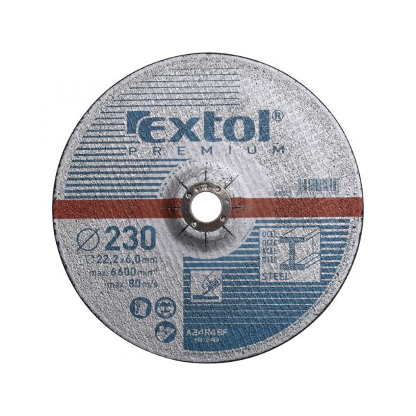 EXTOL PREMIUM csiszoló korong acélhoz, kék; 115×6,0×22,2mm, max 13300 ford/perc 8808700