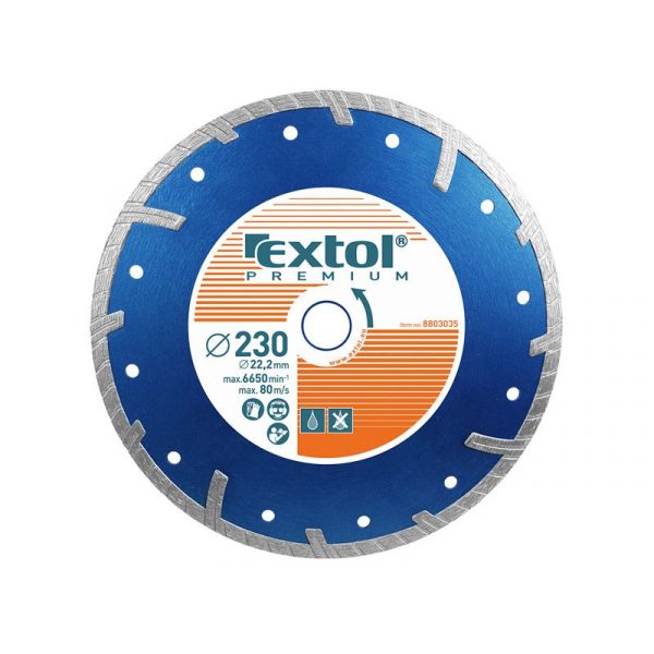 EXTOL PREMIUM gyémántvágó TURBO Plus; 230mm, száraz és vizes vágáshoz, vágási mélység: 4,0 cm 8803035