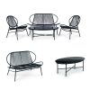 Fekete asztalos rattan kerti bútor szett fém székekkel és pad - kerti bútor, rattan bútor, kerti asztal, kerti szék